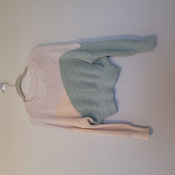 Debut Sweater Color Block Sweater Cropped Tan Sage Nude Size Medium - Picture 3 of 10